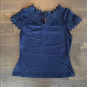 Venus Lace Detail Navy Blue Shirt